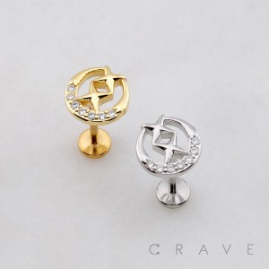 STARBURST CENTER CRESCENT MOON THREADLESS (PUSH IN) 316L SURGICAL STEEL LABRET SET